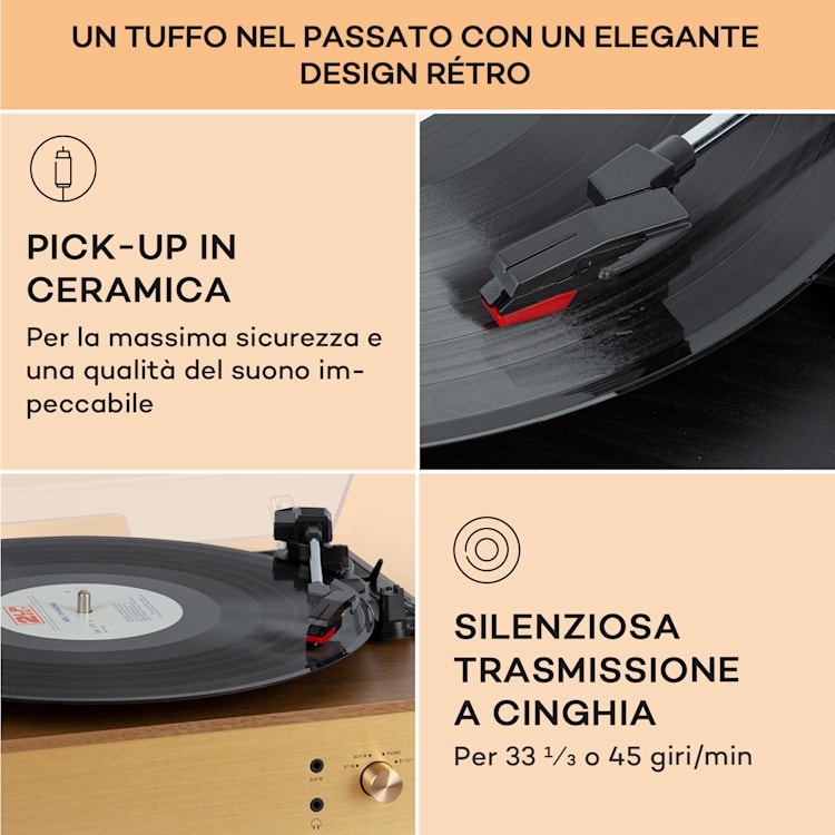 Berklee TT Play - Giradischi, trazione a cinghia, 33 1/3 & 45 giri/minuto, diffusori stereo Marrone