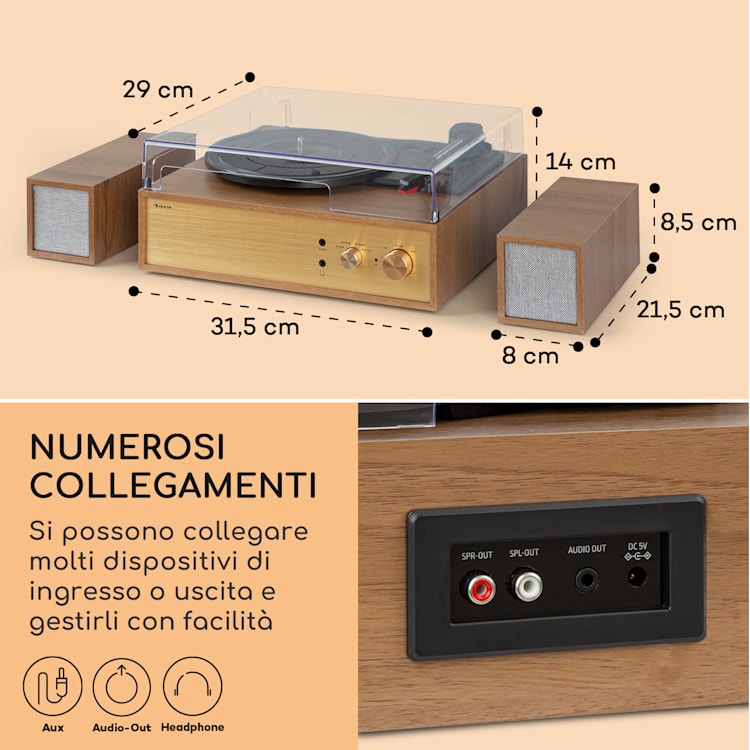 Berklee TT Play - Giradischi, trazione a cinghia, 33 1/3 & 45 giri/minuto, diffusori stereo Marrone