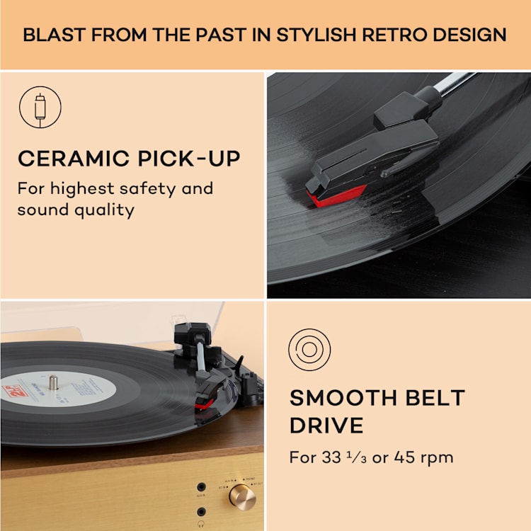 Berklee TT-Play Prime,lemezjátszó, szíjhajtás, 33 1/3 és 45 RPM, sztereó hangszórók Barna