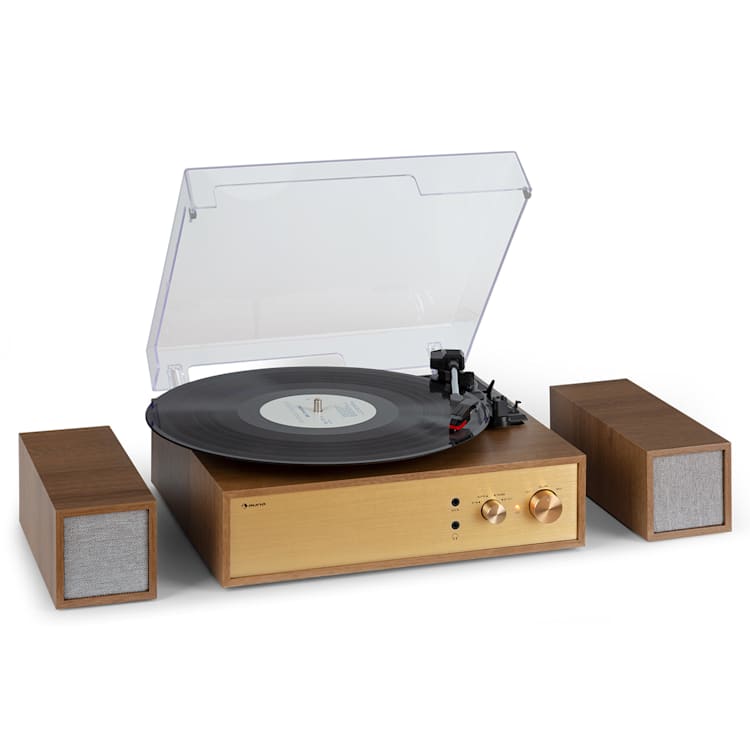 Berklee TT Play Plattenspieler Riemenantrieb 33 1/3 & 45 U/min Stereo-Lautsprecher Braun