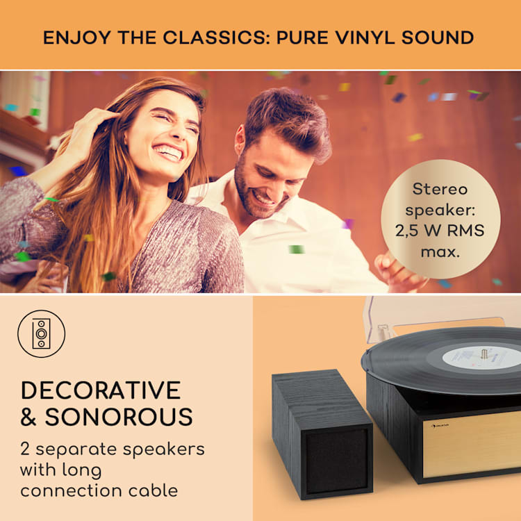 Berklee TT-Play Prime, gramofónový prehrávač, remeňový pohon, 33 1/3 a 45 otáčok/minútu, stereo reproduktory Čierna