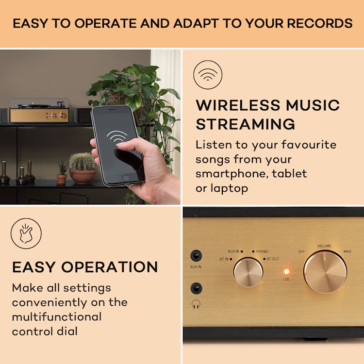 Berklee TT-Play Prime, gramofónový prehrávač, remeňový pohon, 33 1/3 a 45 otáčok/minútu, stereo reproduktory Čierna