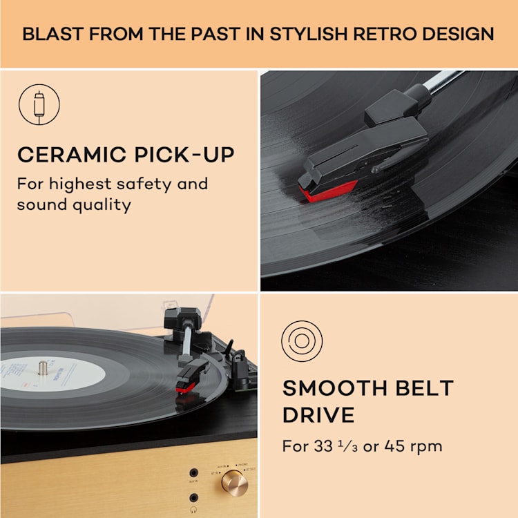 Berklee TT-Play Prime, gramofónový prehrávač, remeňový pohon, 33 1/3 a 45 otáčok/minútu, stereo reproduktory Čierna