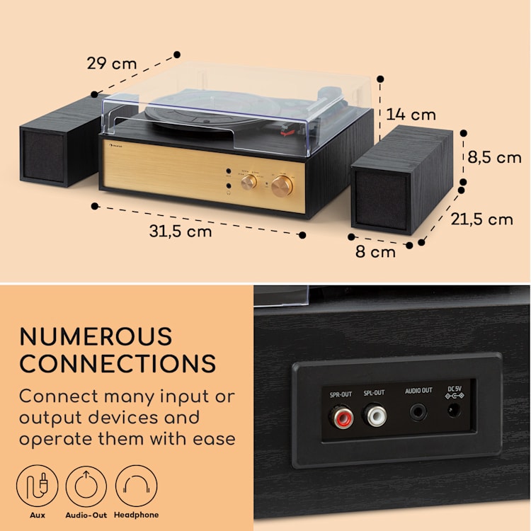 Berklee TT-Play Prime, gramofónový prehrávač, remeňový pohon, 33 1/3 a 45 otáčok/minútu, stereo reproduktory Čierna