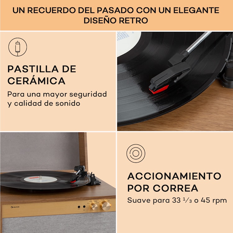 Berklee TT Case Tocadiscos Transmisión por correa 33 1/3 & 45 rpm Altavoz estéreo de madera madera