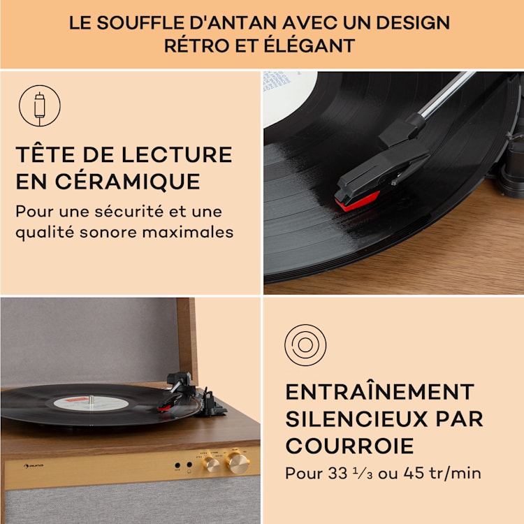 Platine vinyle Berklee TT Case entraînement par courroie 33 1/3 & 45 T/min enceintes stéréo bois bois