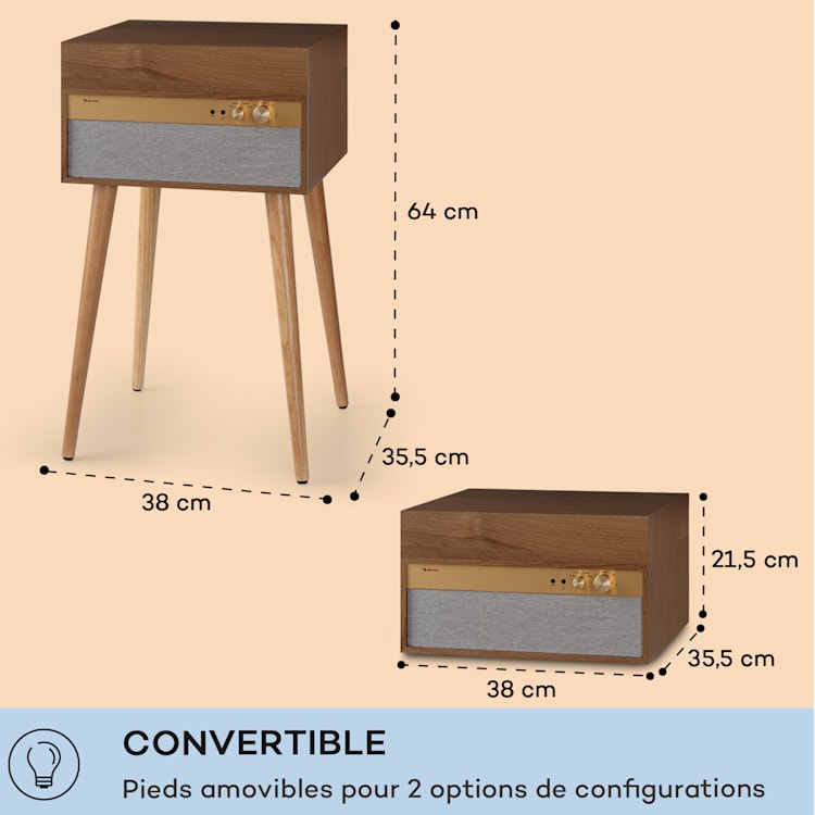 Platine vinyle Berklee TT Case entraînement par courroie 33 1/3 & 45 T/min enceintes stéréo bois bois