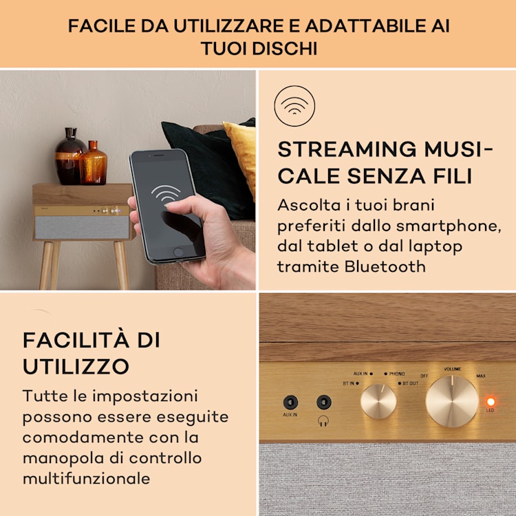 Berklee TT Case - Giradischi, trazione a cinghia, 33 1/3 & 45 giri/minuto, diffusori stereo, legno Di legno