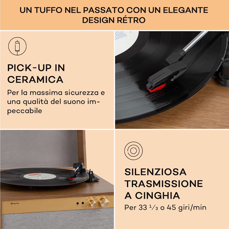 Berklee TT Case - Giradischi, trazione a cinghia, 33 1/3 & 45 giri/minuto, diffusori stereo, legno Di legno