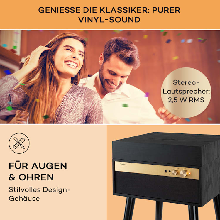 Berklee TT Case Plattenspieler Riemenantrieb 33 1/3, 45 & 78 U/min Stereo-Lautsprecher Holz Schwarz