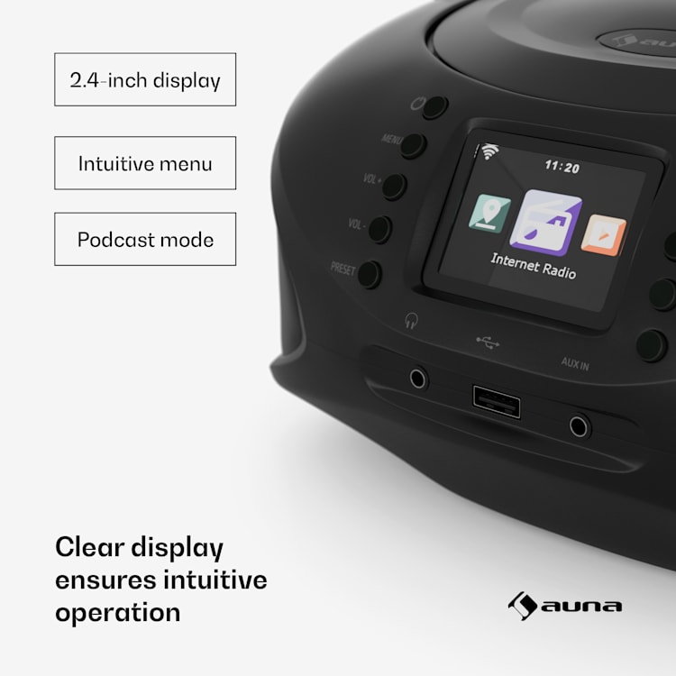 Roadie Smart IR/DAB/BT/CD/MP3 Boombox USB DAB+/Internet/FM Radio CD/MP3-speler 3W Bluetooth draagbaar Zwart