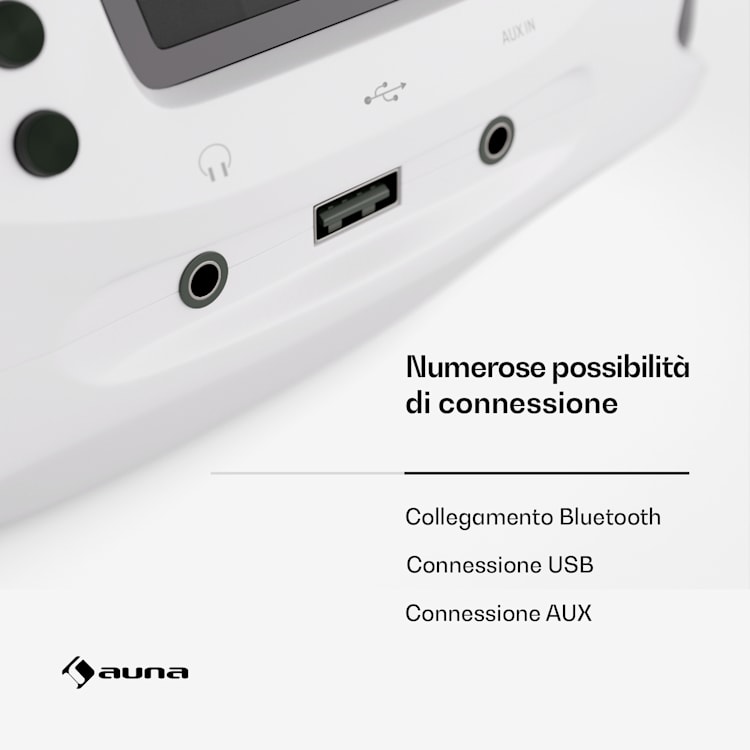 Roadie Smart IR/DAB/BT/CD/MP3 - Boombox USB, radio DAB+/web/FM, lettore CD/MP3, 3W, Bluetooth, portatile Bianco