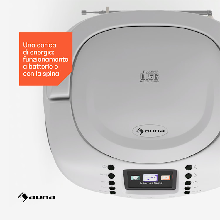 Roadie Smart IR/DAB/BT/CD/MP3 - Boombox USB, radio DAB+/web/FM, lettore CD/MP3, 3W, Bluetooth, portatile Bianco