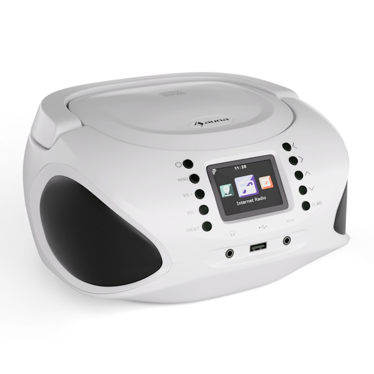 Roadie Smart IR/DAB/BT/CD/MP3 - Boombox USB, radio DAB+/web/FM, lettore CD/MP3, 3W, Bluetooth, portatile Bianco