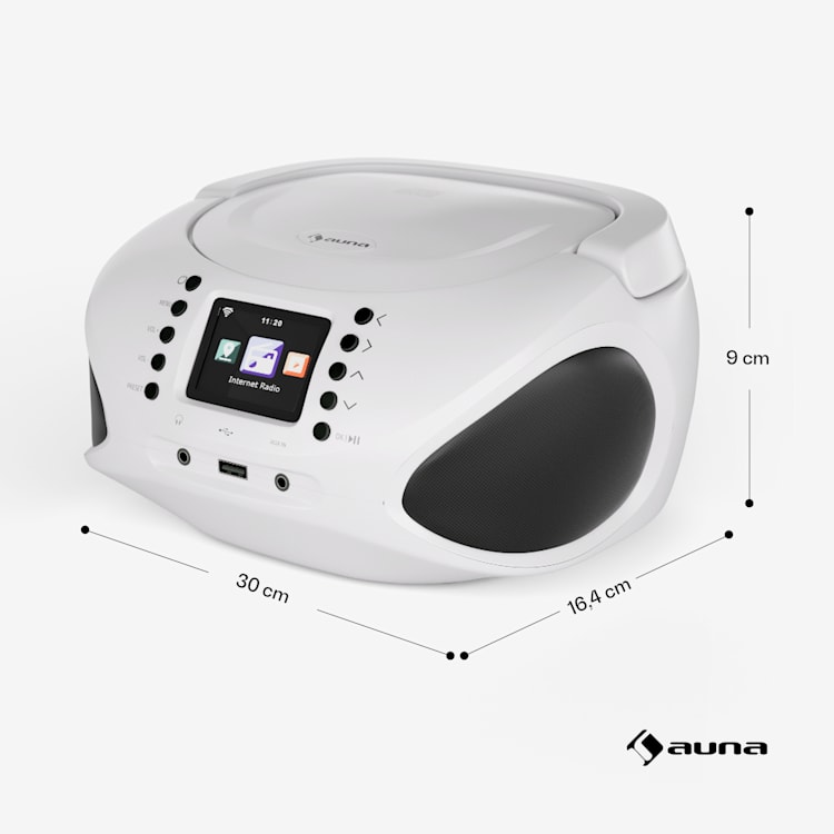 Roadie Smart IR/DAB/BT/CD/MP3 - Boombox USB, radio DAB+/web/FM, lettore CD/MP3, 3W, Bluetooth, portatile Bianco