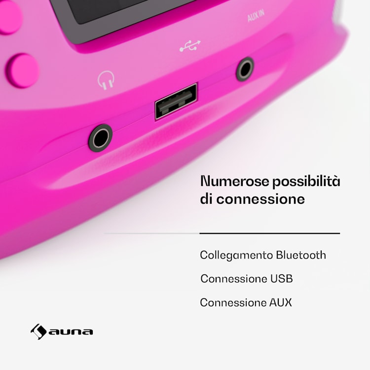 Roadie Smart IR/DAB/BT/CD/MP3 - Boombox USB, radio DAB+/web/FM, lettore CD/MP3, 3W, Bluetooth, portatile Rosa intenso