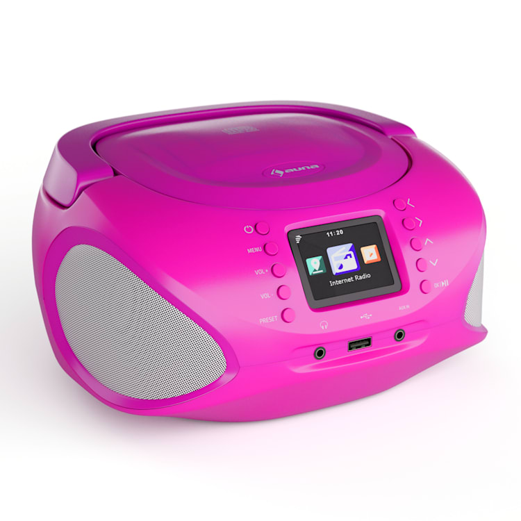 Roadie Smart IR/DAB/BT/CD/MP3 - Boombox USB, radio DAB+/web/FM, lettore CD/MP3, 3W, Bluetooth, portatile Rosa intenso