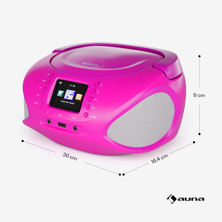 Roadie Smart IR/DAB/BT/CD/MP3 - Boombox USB, radio DAB+/web/FM, lettore CD/MP3, 3W, Bluetooth, portatile Rosa intenso