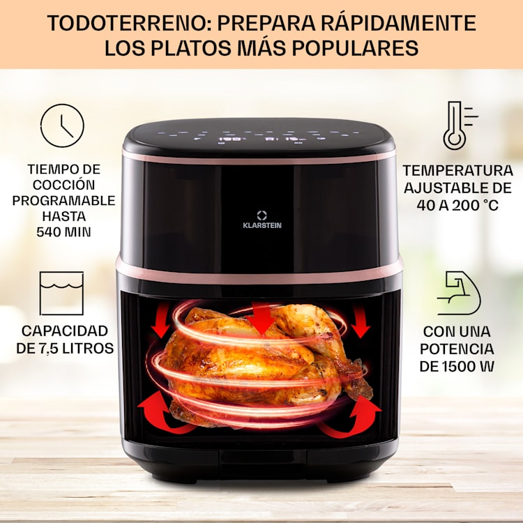 Freidora de aire caliente Air Bloom con función de vapor 1500W 7,5 Litros 16 programas Negro