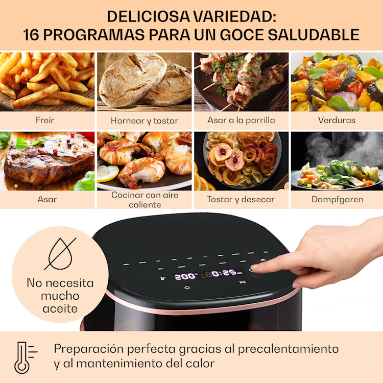 Freidora de aire caliente Air Bloom con función de vapor 1500W 7,5 Litros 16 programas Negro