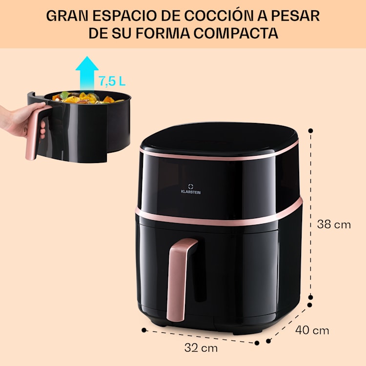 Freidora de aire caliente Air Bloom con función de vapor 1500W 7,5 Litros 16 programas Negro