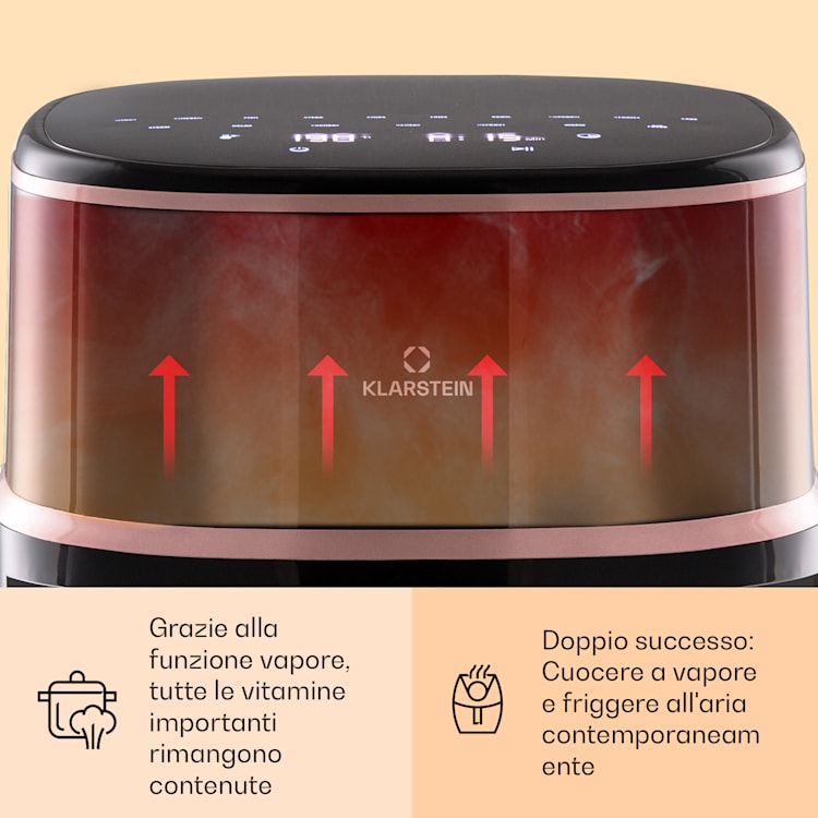 Air Bloom friggitrice ad aria calda con funzione vapore, 1500W, 7,5 litri, 16 programmi Nero
