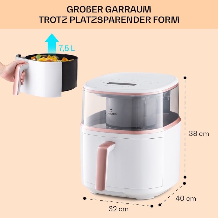 Air Bloom Heißluftfritteuse Dampffunktion 1500W 7,5 Liter 16 Programme Weiß
