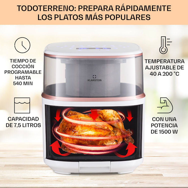 Freidora de aire caliente Air Bloom con función de vapor 1500W 7,5 Litros 16 programas Blanco