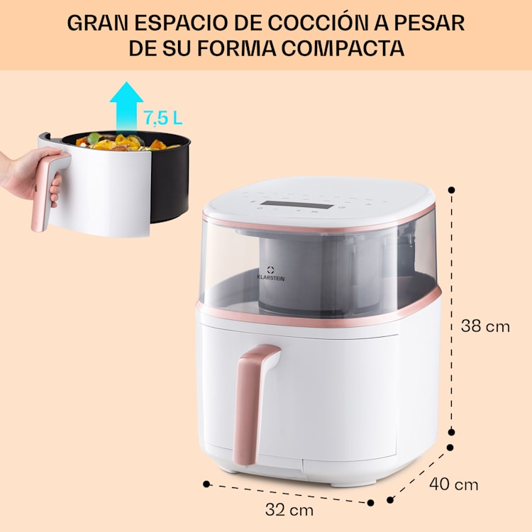 Freidora de aire caliente Air Bloom con función de vapor 1500W 7,5 Litros 16 programas Blanco