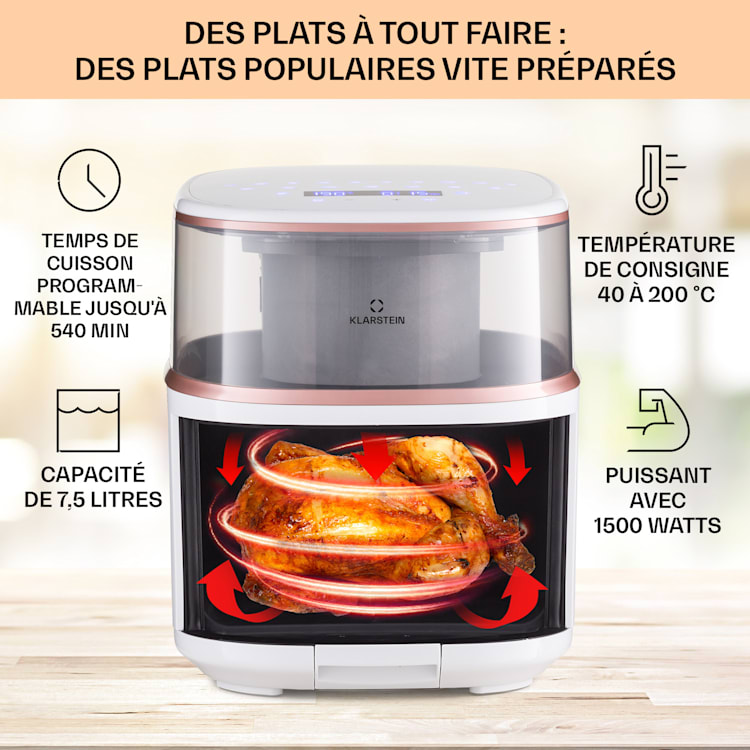 Air Bloom Friteuse à air chaud avec fonction vapeur 1500W 7,5 litre 16 programmes Blanc