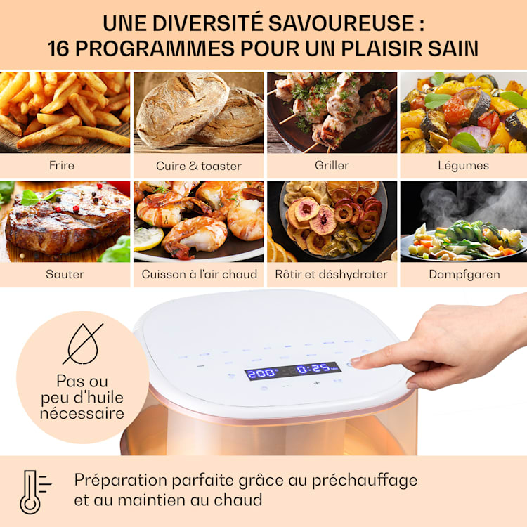 Air Bloom Friteuse à air chaud avec fonction vapeur 1500W 7,5 litre 16 programmes Blanc