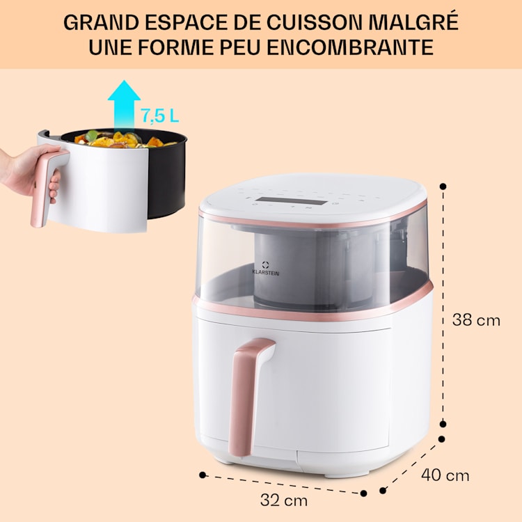 Air Bloom Friteuse à air chaud avec fonction vapeur 1500W 7,5 litre 16 programmes Blanc