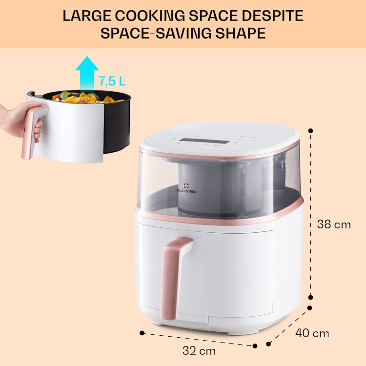 Air Bloom, horkovzdušná fritéza, s funkcí napařování, 1500W, 7,5 litru, 16 programů Bílá