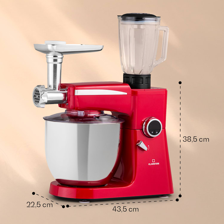 Renata Rossa Küchenmaschine 3-in-1 2000W 2,7PS 5Ltr Edelstahl BPA-frei Rot