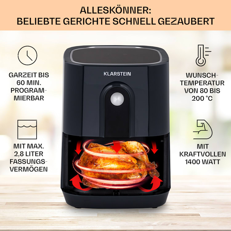 Crisp-Pro Heißluftfritteuse Air Fryer 1400W 2,8 Ltr Timer Edelstahl Grau