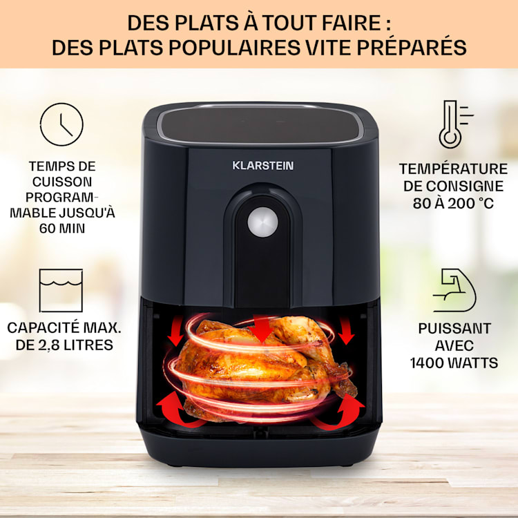 Crisp-Pro heteluchtfriteuse air fryer 1400W 2,8 liter 8 programma's timer rvs Grijs