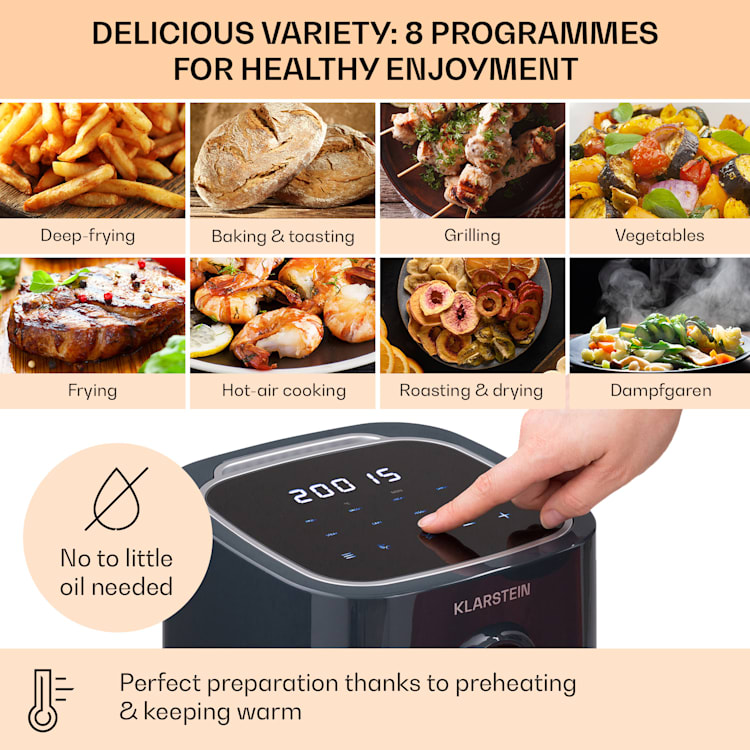 Crisp-Pro Air Fryer 1400W 2.8 litres 8 programmes timer stainless steel Grey