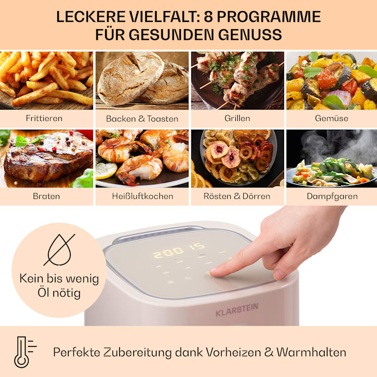 Crisp-Pro Heißluftfritteuse Air Fryer 1400W 2,8 Ltr Timer Edelstahl Sand