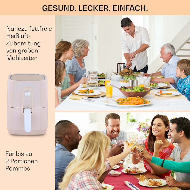 Crisp-Pro Heißluftfritteuse Air Fryer 1400W 2,8 Ltr Timer Edelstahl Sand