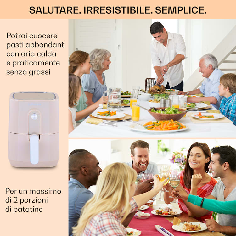 Crisp-Pro friggitrice ad aria calda Air Fryer 1400W, 2,8 litri, 8 programmi, timer, acciaio inox Sabbia