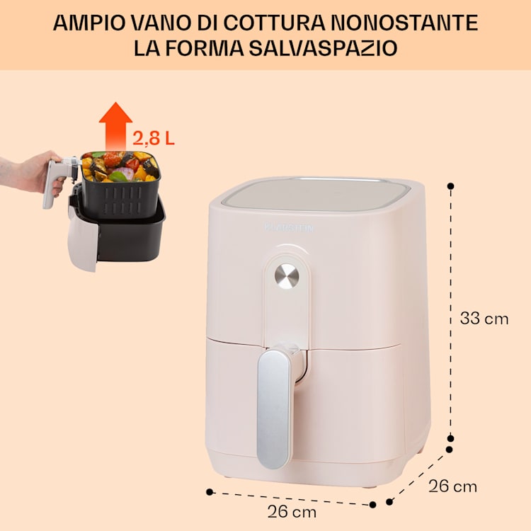 Crisp-Pro friggitrice ad aria calda Air Fryer 1400W, 2,8 litri, 8 programmi, timer, acciaio inox Sabbia