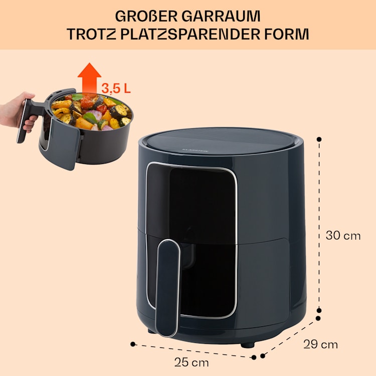 Crisp-Pro Heißluftfritteuse Air Fryer 1400W 3,5 Liter 8 Programme Timer Anthrazit