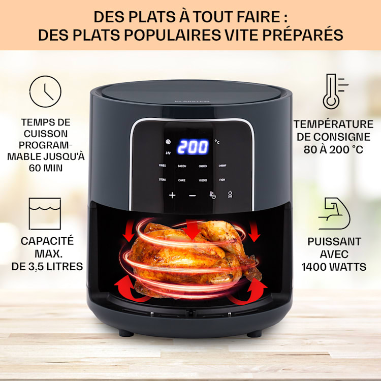 Crisp-Pro Friteuse à air chaud Air Fryer 1400 W 3,5 litres 8 programmes Minuterie Anthracite