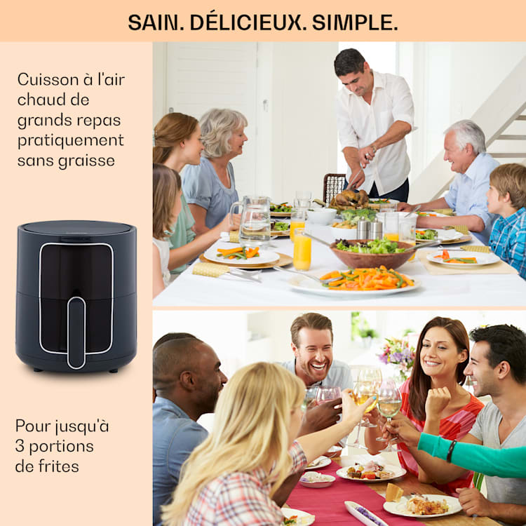 Crisp-Pro Friteuse à air chaud Air Fryer 1400 W 3,5 litres 8 programmes Minuterie Anthracite