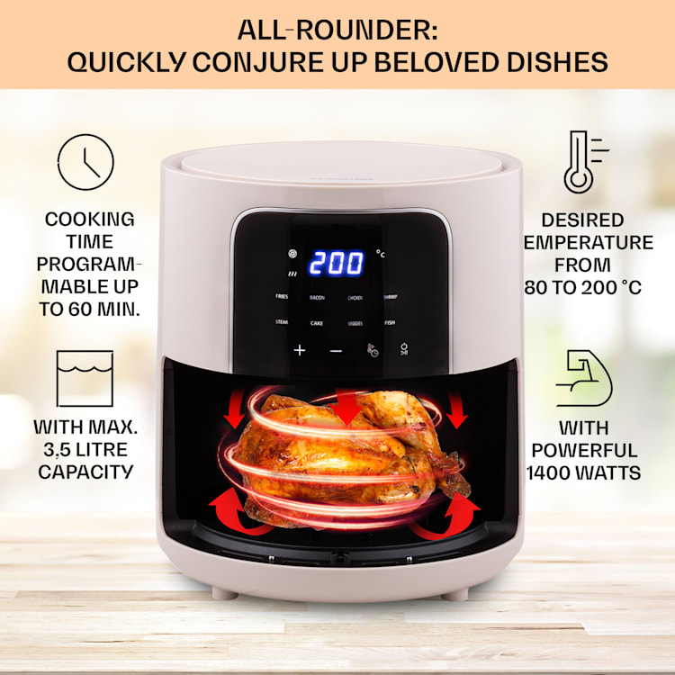 Fritadeira de ar quente Air Fryer Crisp-Pro 1400W 3,5 litros 8 programas temporizador