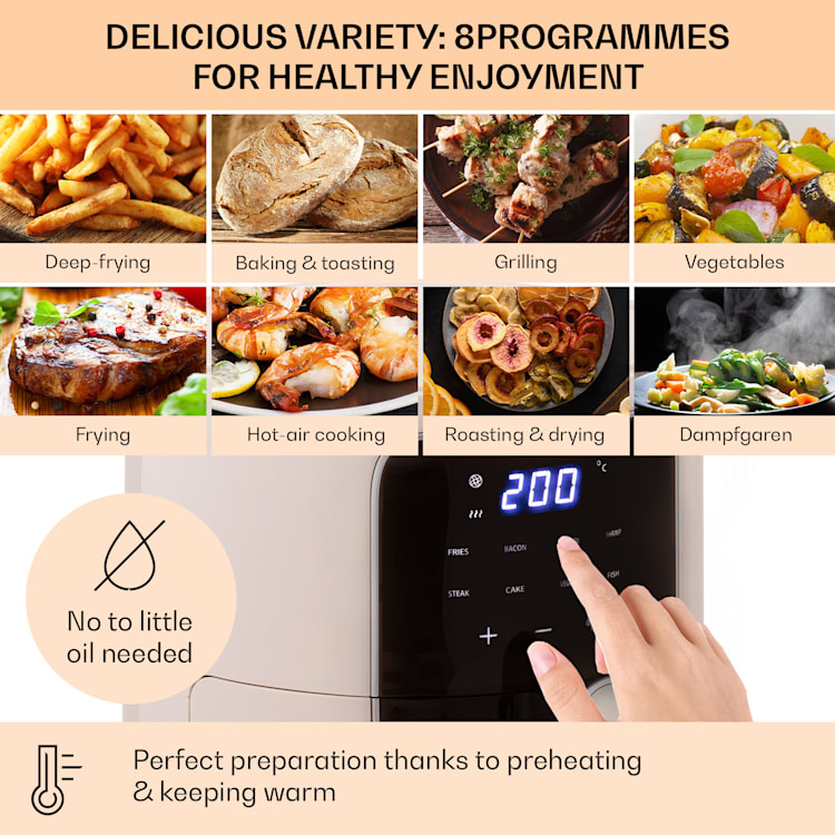 Fritadeira de ar quente Air Fryer Crisp-Pro 1400W 3,5 litros 8 programas temporizador