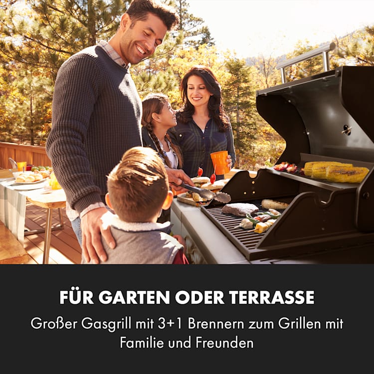 Valdosta 3.1 Gasgrill 3 x 2,8 kW + 2,5 kW Brenner Edelstahl mobil 3 Hauptbrenner + 1 Nebenbrenner