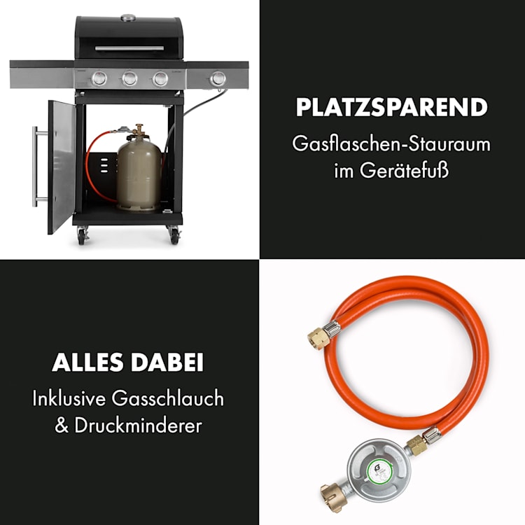 Valdosta 3.1 Gasgrill 3 x 2,8 kW + 2,5 kW Brenner Edelstahl mobil 3 Hauptbrenner + 1 Nebenbrenner