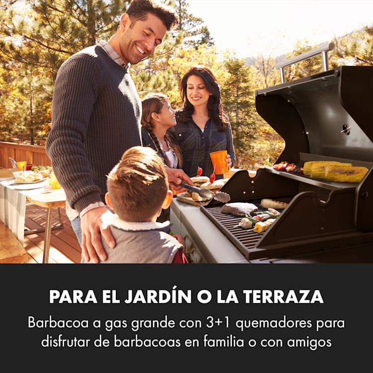 Valdosta 3.1 parrilla de gas 3 x 2,8 kW + 2,5 kW quemadores acero inoxidable portátil 3 quemadores principales + 1 quemador lateral
