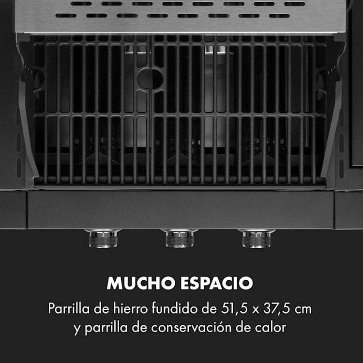 Valdosta 3.1 parrilla de gas 3 x 2,8 kW + 2,5 kW quemadores acero inoxidable portátil 3 quemadores principales + 1 quemador lateral